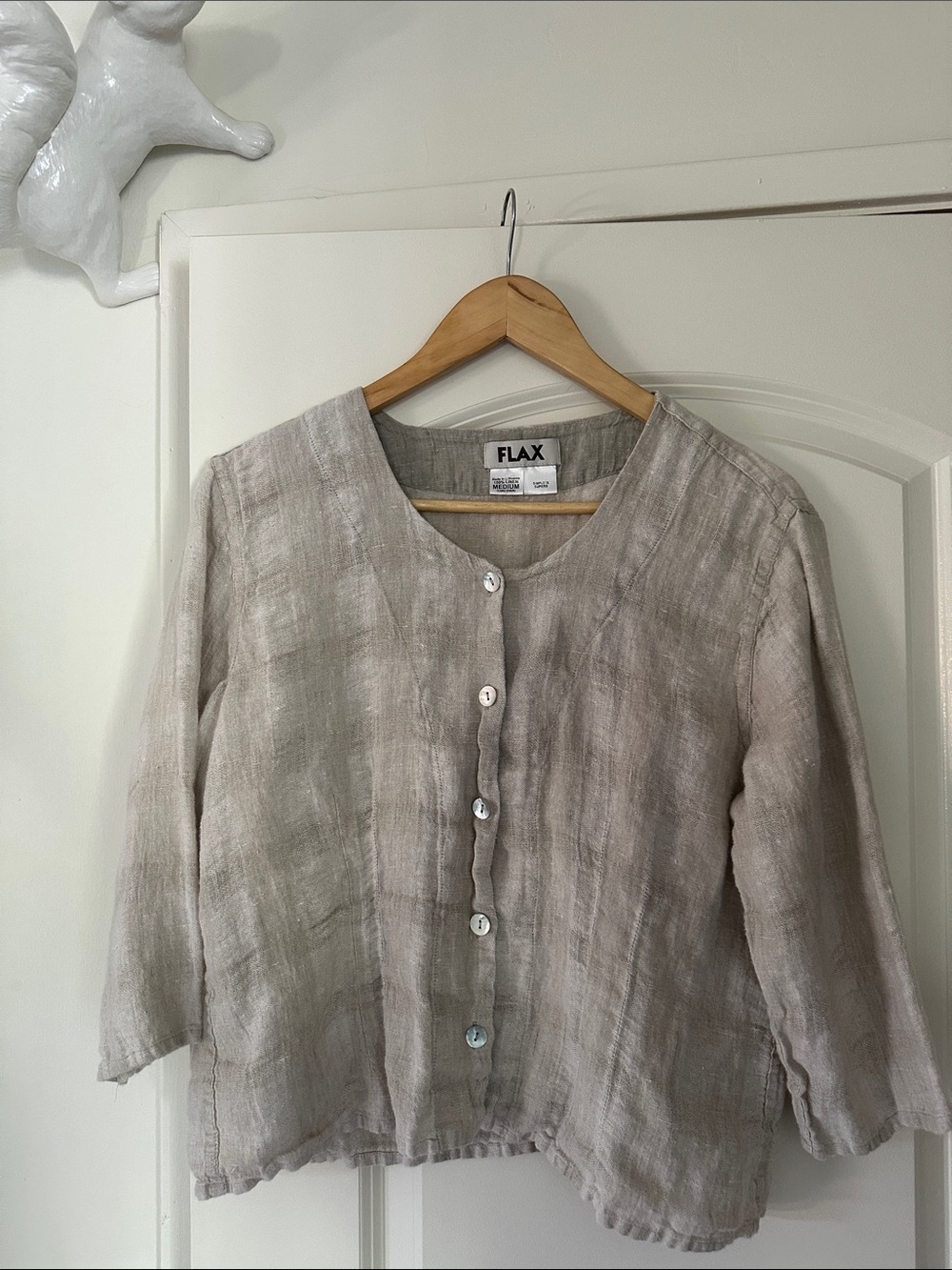 Flax Neutral Linen Button-Front Top in Light Beige